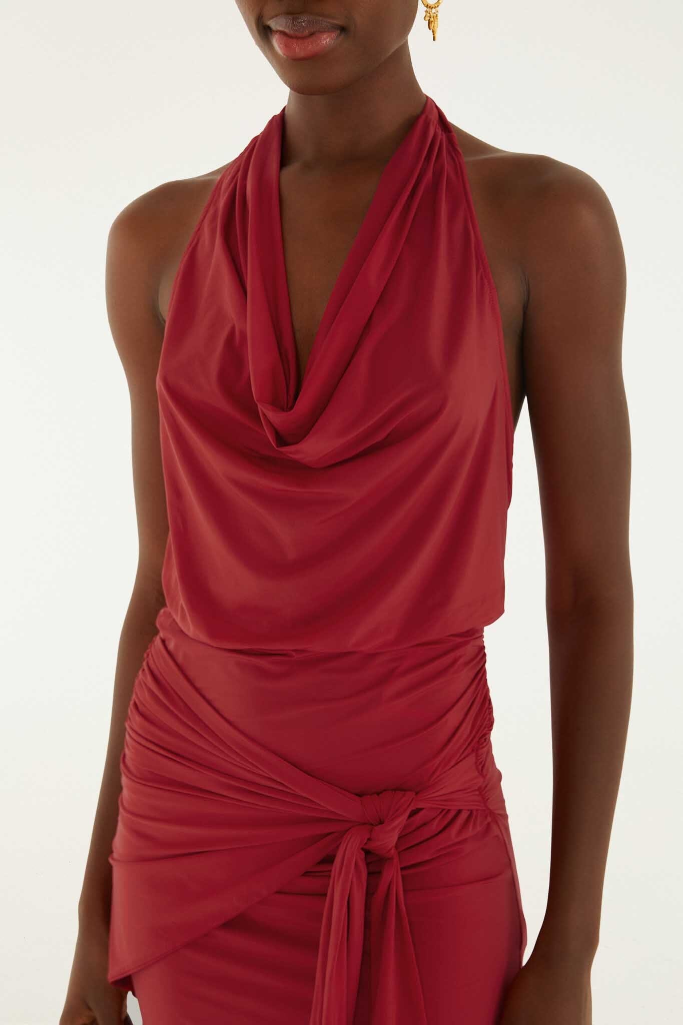 FARM Rio Shop Red Draped Halter Neck Mini Dress