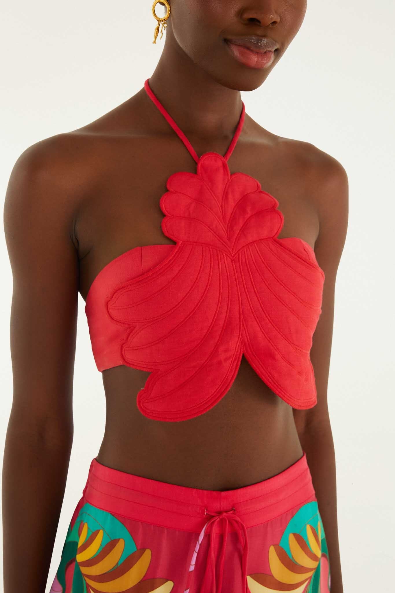 FARM Rio Shop Red 3d Shell Halter Neck Crop Top