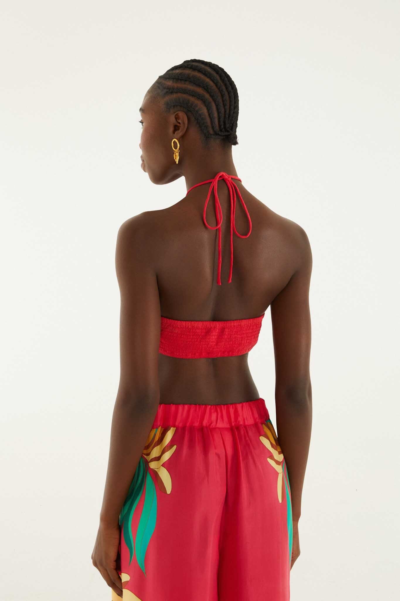 FARM Rio Shop Red 3d Shell Halter Neck Crop Top