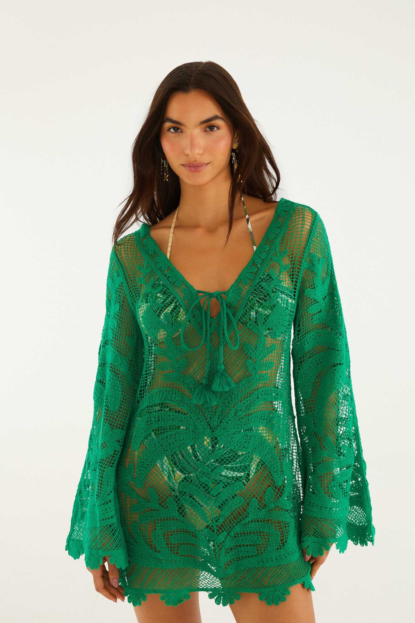FARM Rio Shop Green Richelieu Open Sheer Back Mini Dress