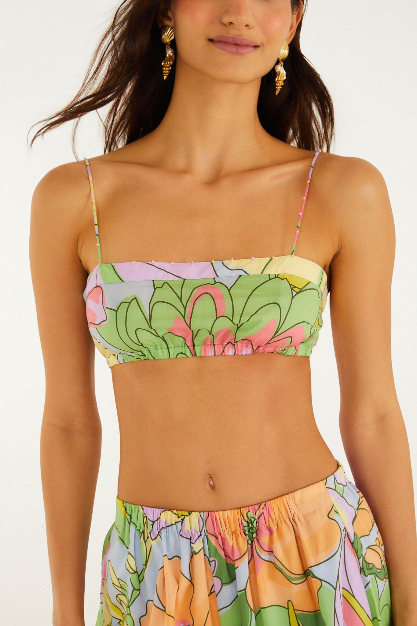 FARM Rio Shop Multicolor Spring Affair Beaded Organic Cotton Crop Top