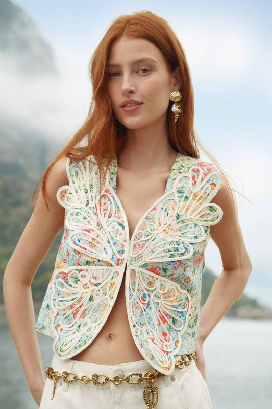 FARM Rio Shop Multicolor Rendeira 3d Euroflax Premium Linen Vest