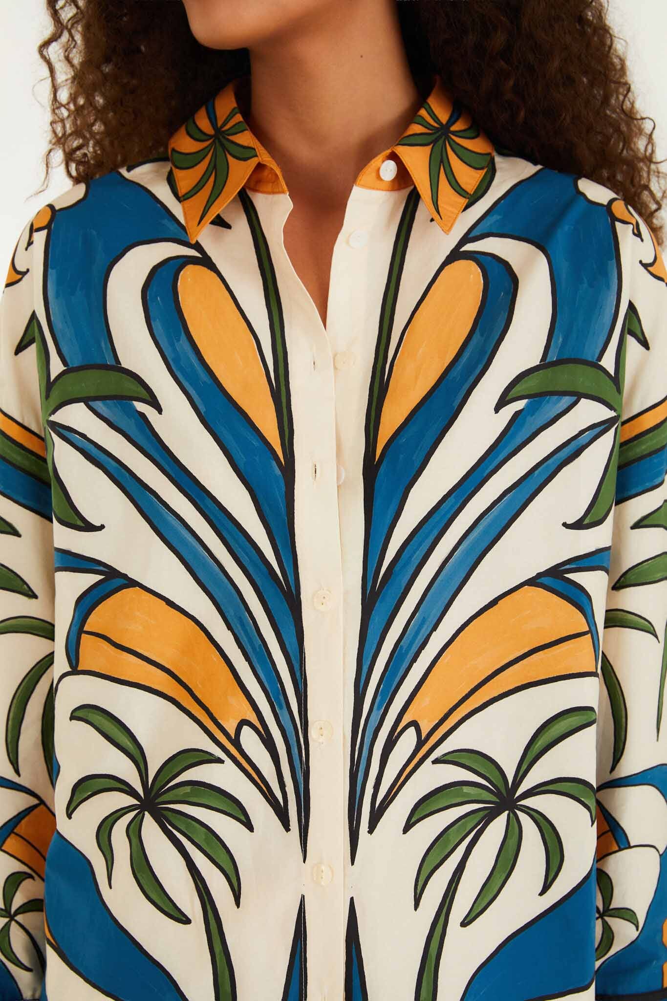 FARM Rio Shop Multicolor Tropical Graphic Collared Buttoned Shirt