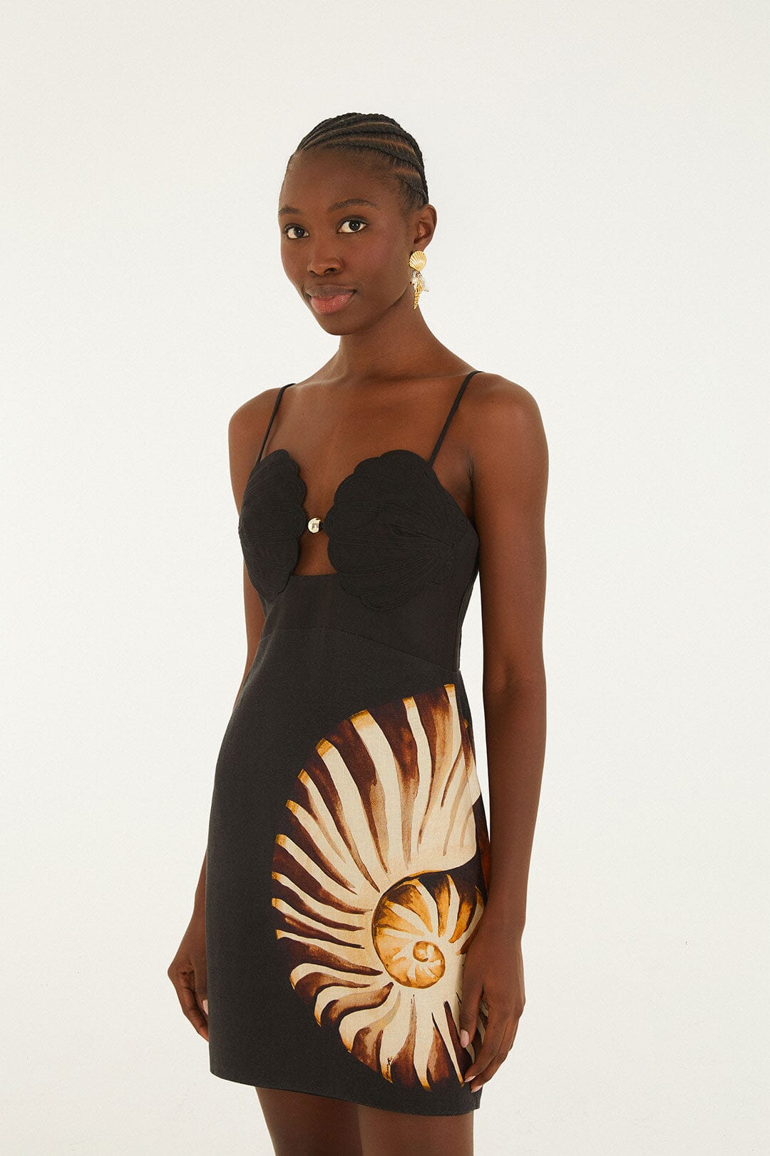 FARM Rio Shop Black Ammonite Shell Bodice Cut-Out Mini Dress