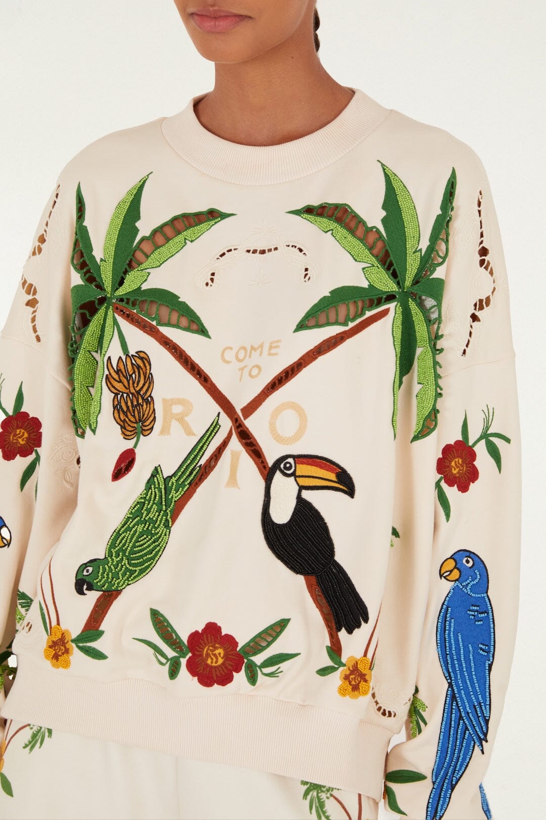 FARM Rio Shop Off-White Coconut Trees Come To Rio Embroidered Sweatshirt
