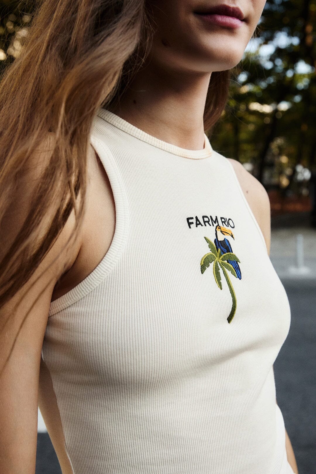 FARM Rio Shop Off-White Tucanissimo Embroidered Organic Cotton Tank Top