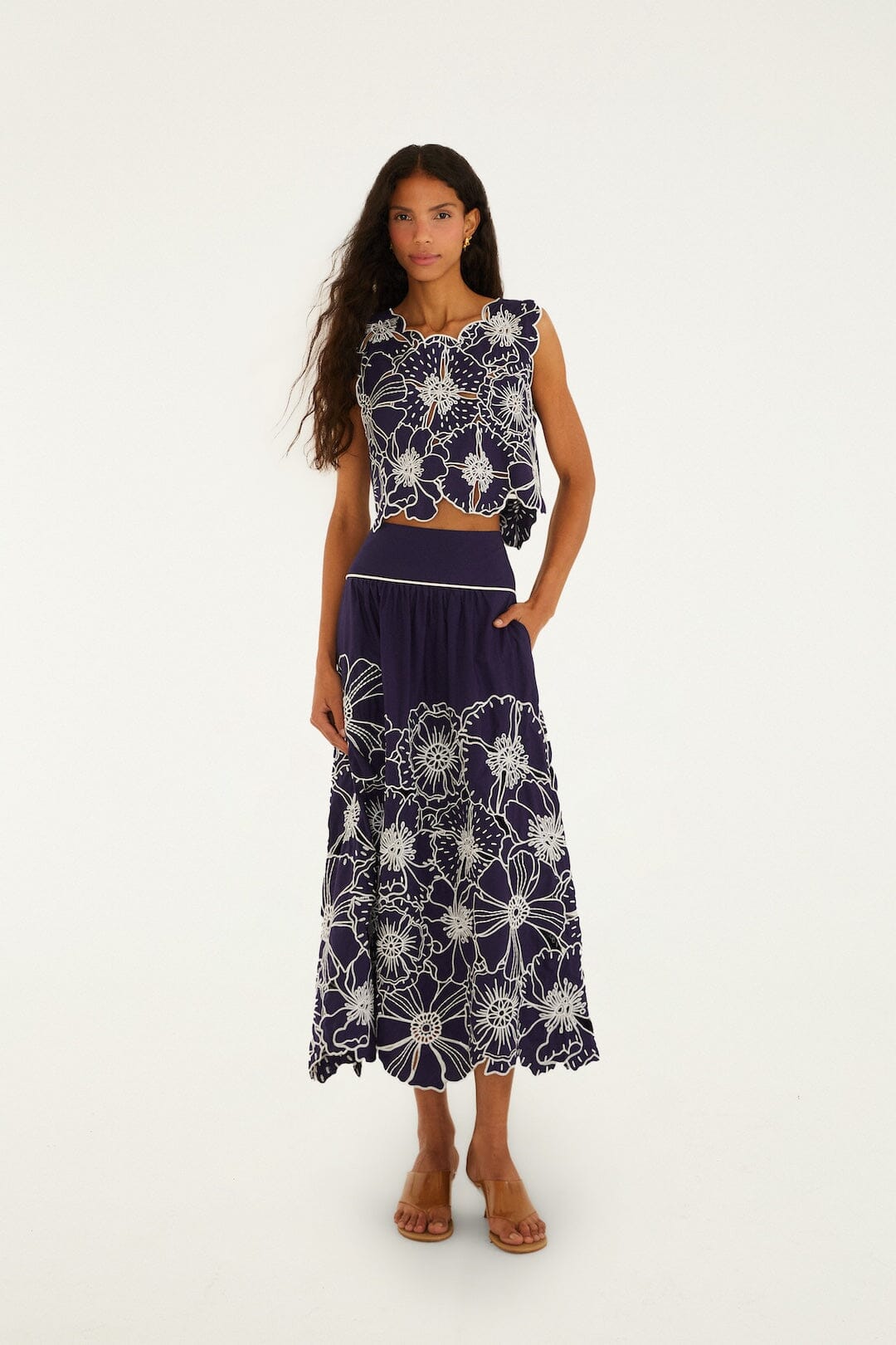 FARM Rio Shop Blue Flowers Richelieu Organic Cotton Crop Top