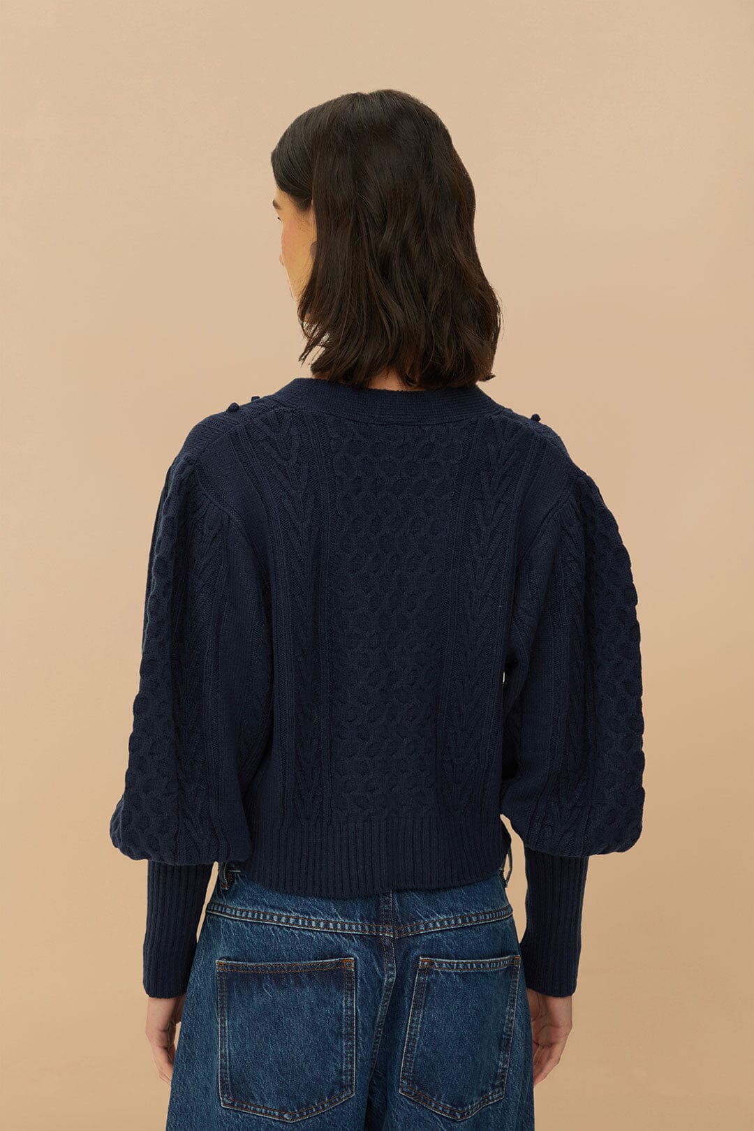 FARM Rio Sale by Type Navy Blue Mixed Stitches Knit Cardigan
